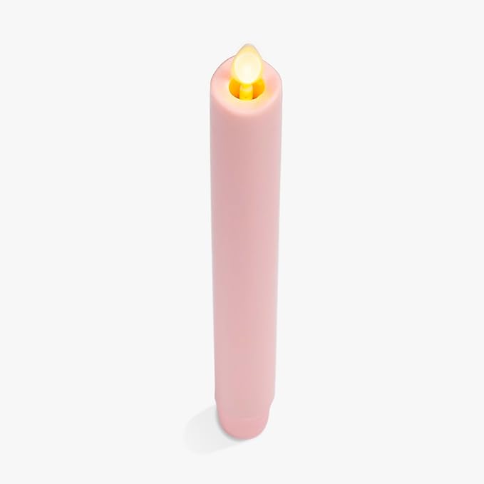 Luminara Flameless Candle Taper (1" x 9.5") Melted Top Real Wax Unscented Remote Ready Timer (Saga Rose)