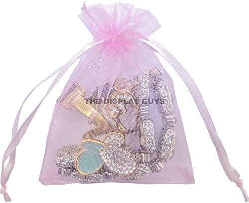 TheDisplayGuys 48-Pack 2" x 2-3/4" Pink Sheer Organza Gift Bags with Drawstring, Jewelry Candy Treat Wedding Party Favors Mesh Pouch
