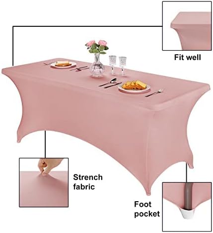 FORLIFE Spandex Table Covers - 4 Pack Fitted Tablecloths, Stretch Patio Covers, Universal for 6ft Rectangular Tables, Wedding, Banquet, Party (Dusty Rose)