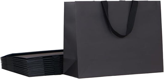 10pcs 15.7x5.5x11.8" (3) Large Size, Black Paper Bags with Black Cotton Handles, Thick Sturdy Durable Gift bags