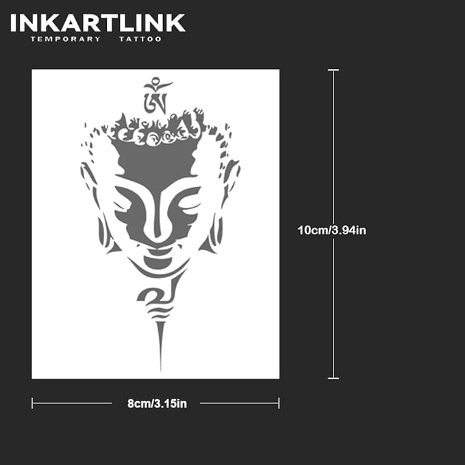 INKARTLINK Tattoo Tech, 2 Sheets Medium Semi Permanent Tattoo, Adult Art Design Temporary Tattoos, Lasts 1-2 Weeks, Waterproof, Realistic Look, No Reflection (Buddha Statue)