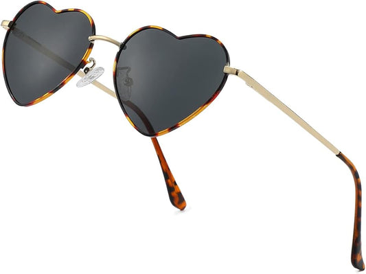 JOVAKIT Polarized Heart Sunglasses for Women Fashion Lovely Style Metal Frame UV400 Protection Lens