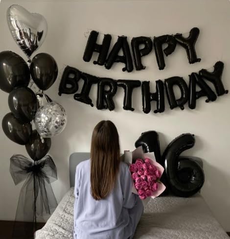 Black 40 Inch Large Number 5 Birthday Balloon, Five 5th 15 25 35 50 55 Birthday Decorations, Foil 5 Mylar Helium Numbers 5 Balloons Girl Boy Anniversary Party Supplies
