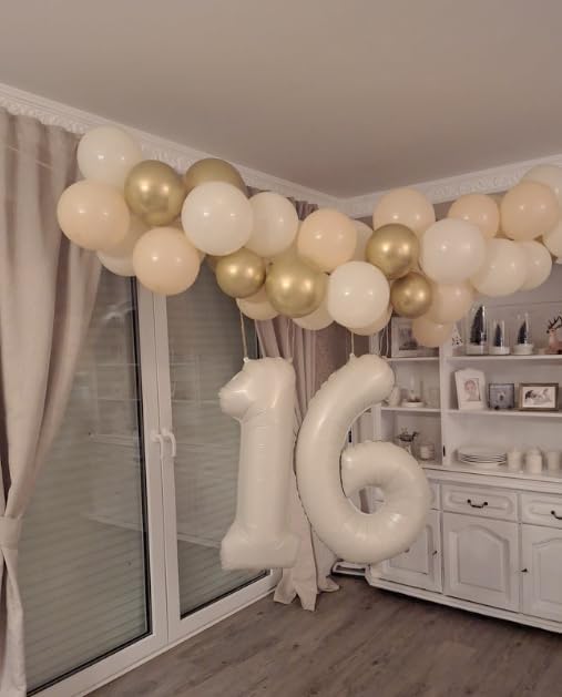 40 Inch Cream White Mylar Foil Number 16 61 Birthday Balloon, Digital Balloons for 16 Boy Girl Party Decorations Supplies, Big Helium Balloon Numbers for 61 Men Women Anniversary