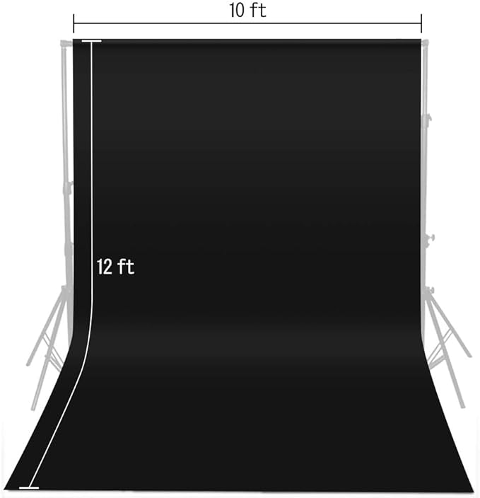 HEMMOTOP Black Photo Backdrop 10x12ft, Large Photography backdrops for Photoshoot, Black Background Screen Fabric for Birthday Parties, Video Recording, Weddings (Only Backdrop Without Stand)