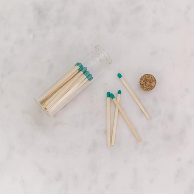 River Birch Decorative Matches in a Bottle with Striker - Cute & Colored Matches - 3 Bottles, Teal Tip, 60 Matches