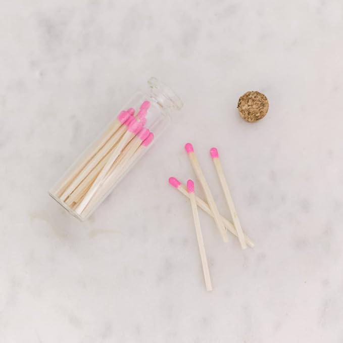 River Birch Decorative Matches in a Bottle with Striker - Cute & Colored Matches - 2 Bottles, Magenta Tip, 40 Matches