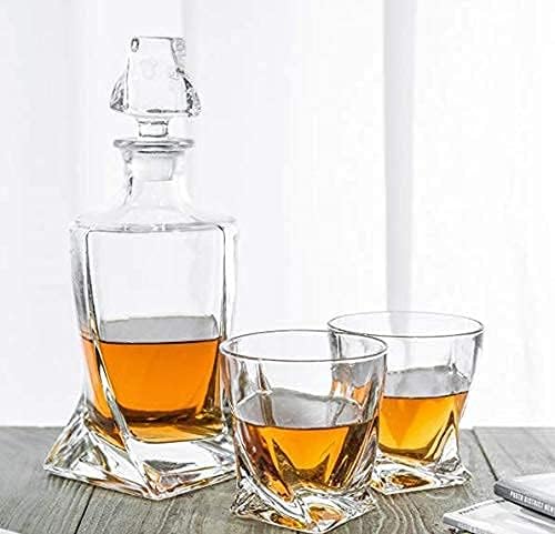 Whiskey Decanter Glasses Set Lead-Free Crystal Glass Scotch Tasting Cups Wine Bottle for Drinking Irish Whisky Bourbon Tequila tumbler (Twist, 1 Decanter & 6 Glasses Set)
