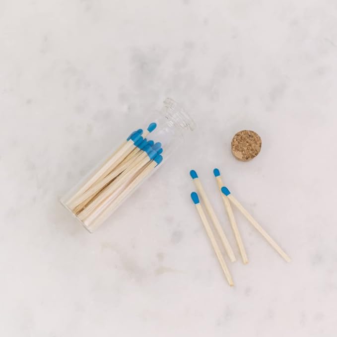 River Birch Decorative Matches in a Bottle with Striker - Cute & Colored Matches - 2 Bottles, Cobalt Blue Tip, 40 Matches