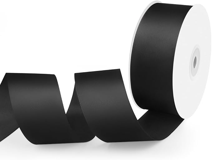 1-1/2" Width x 50 Yards Satin Fabric Ribbon, Black Ribbon Perfect for DIY Bows, Swags, Gift Wrapping, Craft, Flower Bouquet，Christmas and Halloween Party Decoration