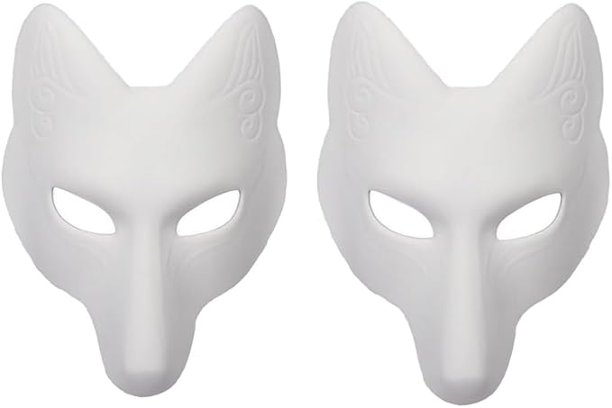 Himine DIY White Fox Cosplay Mask Animal Costume Mask for Party 2 Pcs