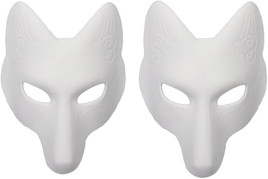 Himine DIY White Fox Cosplay Mask Animal Costume Mask for Party 2 Pcs