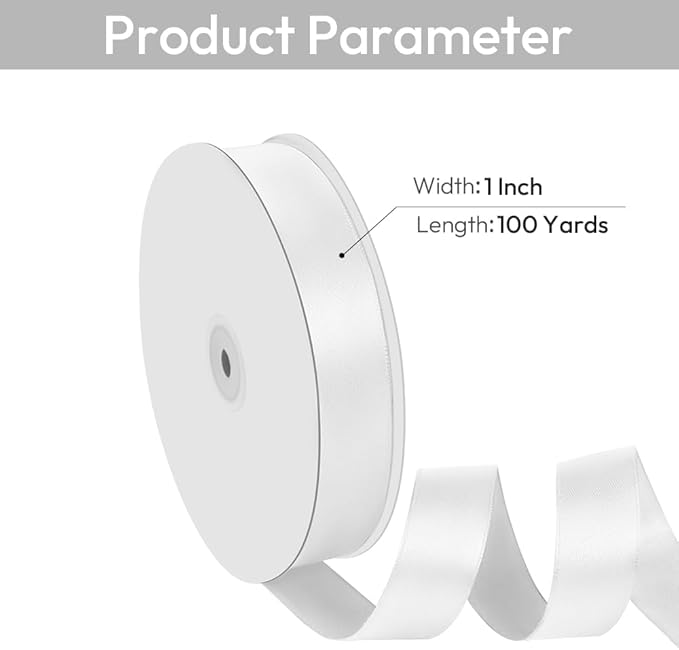 1" Width x 100 Yards Satin Ribbon, White Ribbon Perfect for DIY Craft, Bows, Gift Wrapping, Flower Bouquet, Valentine's Day, Christmas and Party Decoration