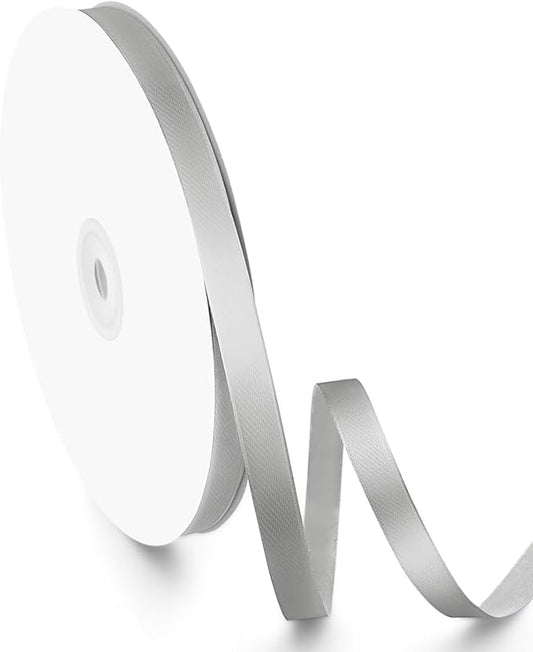 3/8" Width x 100 Yards Satin Ribbon, Small Silver Ribbon Perfect for DIY Craft, Bows, Gift Wrapping, Flower Bouquet, Valentine's Day, Christmas and Party Decoration