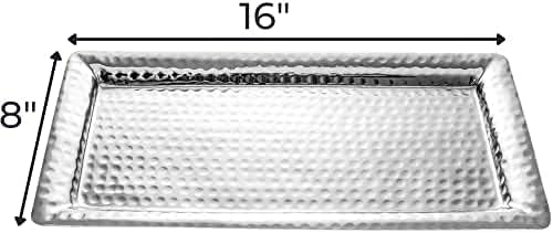 Monarch Abode Hand Hammered Metal Serving Tray, 16-Inch Nickel Finish – Rectangle Serving Platter, Large Serving Tray for Party, Fruit Platter, Dessert Trays, Serving Dishes