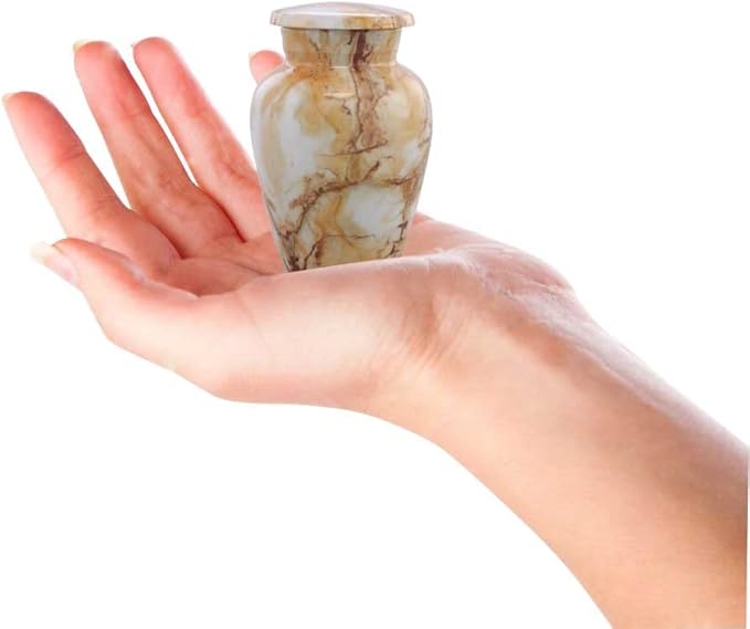 Small Keepsake Cremation Urns for Human Ashes - Marble Finish Metal Keepsake Urn - Mini Cremation Urn for Pet Ashes - Handcrafted Memorial Urn - Funeral Urns with Velvet Bag (Monalisa)