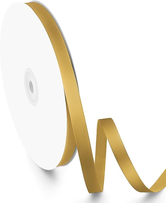 3/8" Width x 100 Yards Satin Ribbon, Small Gold Ribbon Perfect for DIY Craft, Bows, Gift Wrapping, Flower Bouquet, Valentine's Day, Christmas and Party Decoration
