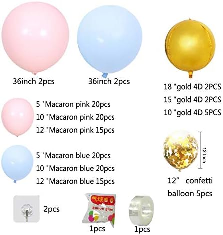 132pcs Balloon Arch & Garland Kit 5"-36" Pink Blue Balloon Gold Confetti Balloons 16ft for Wedding Baby Shower Birthday Party Shop Decoration