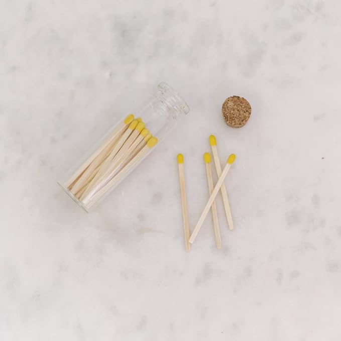 River Birch Decorative Matches in a Bottle with Striker - Cute & Colored Matches - 6 Bottles, Pineapple Yellow Tip, 120 Matches