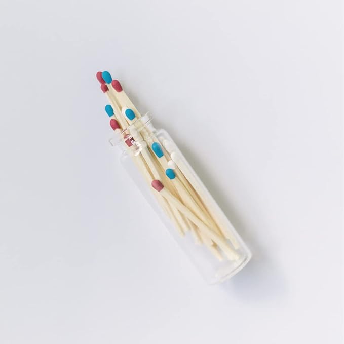 River Birch Decorative Matches in a Bottle with Striker - Cute & Colored Matches - 6 Bottles, Patriotic Tip, 120 Matches