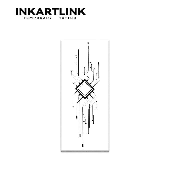 INKARTLINK Tattoo Tech, 2 Sheets Medium Semi Permanent Tattoo, Adult Art Design Temporary Tattoos, Lasts 1-2 Weeks, Waterproof, Realistic Look, No Adhesive, No Reflection (Interlligence)