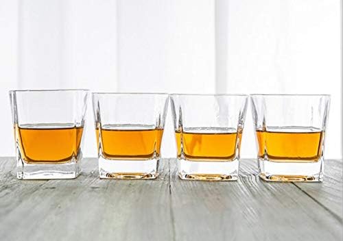 Premium Crystal Whiskey Glasses Set of 6 Large Lead-Free Crystal Glass Tasting Cups Scotch Glasses Tumblers for Drinking Irish Whisky Bourbon Tequila (Square Tumbler, 6 * 9.1oz)