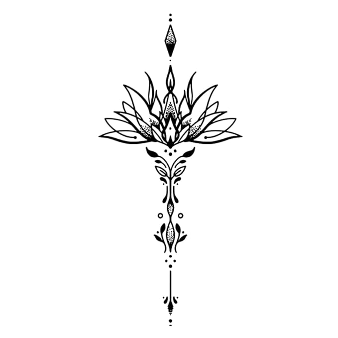INKARTLINK Tattoo Tech, 2 Sheets Large Semi Permanent Tattoo, Adult Art Design Temporary Tattoos, Lasts 1-2 Weeks, Waterproof, Realistic Look, No Adhesive, No Reflection (Lotus Design)