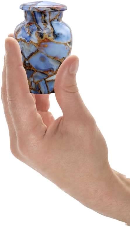 Small Keepsake Cremation Urns for Human Ashes - Marble Finish Metal Keepsake Urn - Mini Cremation Urn for Pet Ashes - Handcrafted Memorial Urn - Funeral Urns with Velvet Bag (Luxury Blue)