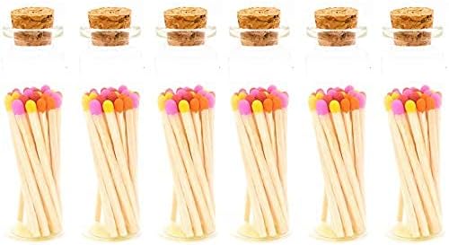 River Birch Decorative Matches in a Bottle with Striker - Cute & Colored Matches - 6 Bottles, Sunset Blend Tip, 120 Matches