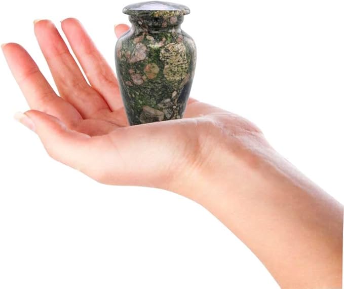 Small Keepsake Cremation Urns for Human Ashes - Marble Finish Metal Keepsake Urn - Mini Cremation Urn for Pet Ashes - Handcrafted Memorial Urn - Funeral Urns with Velvet Bag (Emerald Marinace)