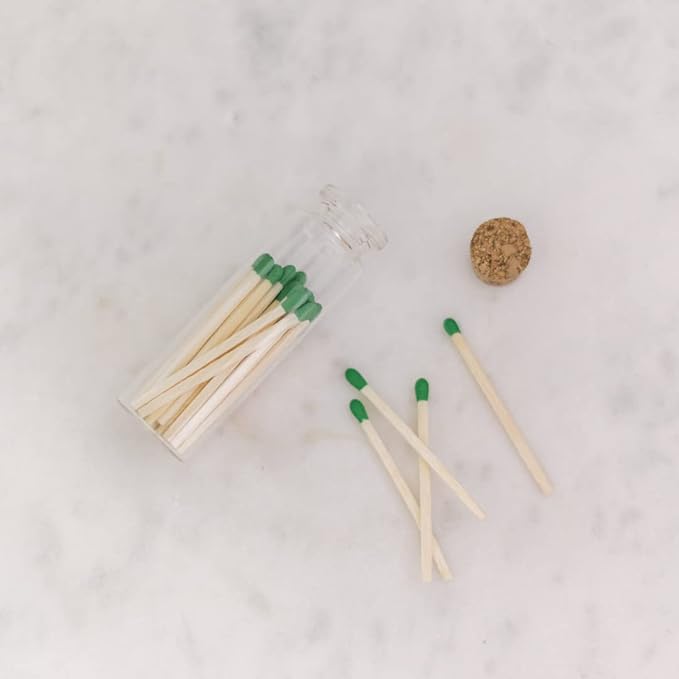 River Birch Decorative Matches in a Bottle with Striker - Cute & Colored Matches - 3 Bottles, Emerald Green Tip, 60 Matches