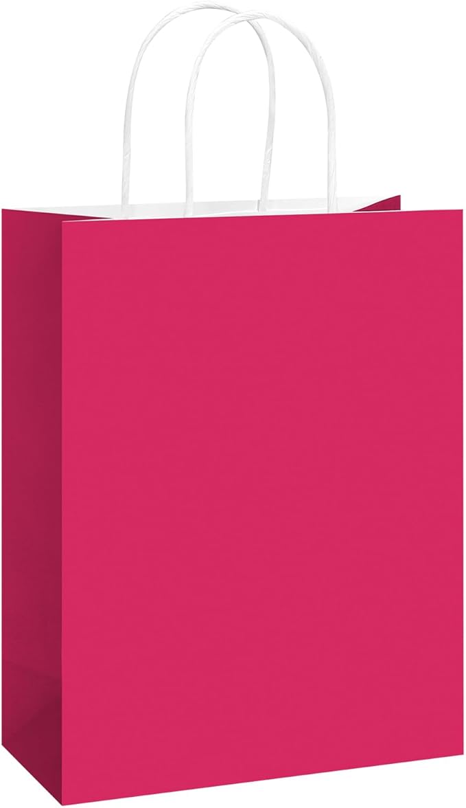 REMTAP Gift Paper Bags 8×4.5×10.5 50Pcs Kraft Bags with Handles Bulk Gift Bag for Wedding Party Craft Retail Packaging, Shopping, Party Favor, Retail Bag (Pink-M-50pcs, 8 * 4.5 * 10.5)