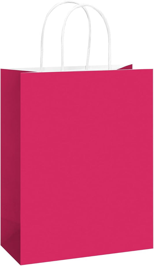 REMTAP Gift Paper Bags 8×4.5×10.5 50Pcs Kraft Bags with Handles Bulk Gift Bag for Wedding Party Craft Retail Packaging, Shopping, Party Favor, Retail Bag (Pink-M-50pcs, 8 * 4.5 * 10.5)