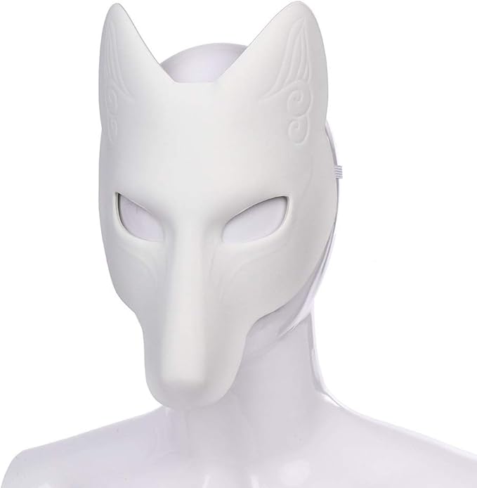 Himine DIY White Fox Cosplay Mask Animal Costume Mask for Party 2 Pcs