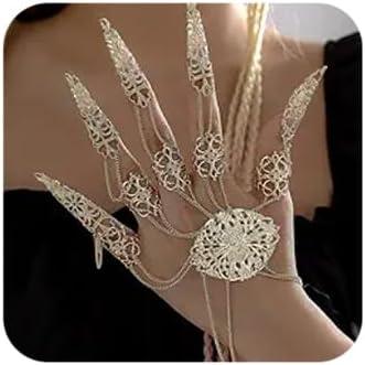 Octwine 1 pcs Ancient Queen Bracelet with Finger Nails Tip Claw Belly Dance Hand Chain Indian Dainty Costume Finger Nails Bracelet for Women
