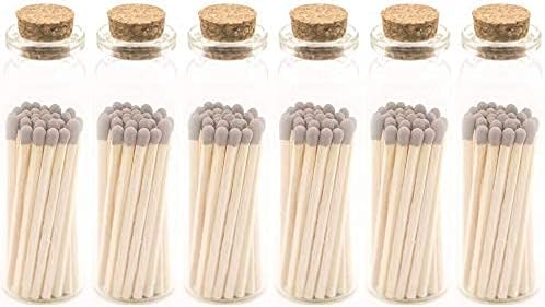 River Birch Gray Tip Matches in Jar with Striker - Decorative Home Matches with Glass Match Holder - Wooden Match Sticks for Candles - Set of 6 Bottles with Safety Matches - 2 Inches, 120 Matches
