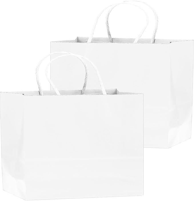 qiqee 30-Packs White Gift Bags with Handles Bulk 13"x4.5"x10" Wide Large Size Party Paper Bags