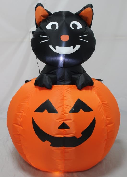 4FT Black Cat Halloween Pumpkin Inflatable Decoration Blow up Decoration with LED Lights Indoor Outdoor Yard Graden Holiday Party Decor
