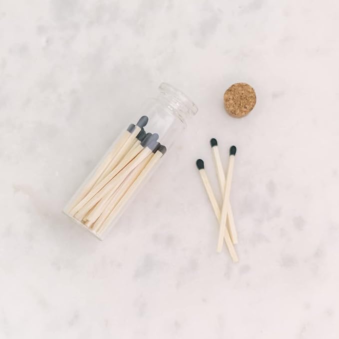 River Birch Decorative Matches in a Bottle with Striker - Cute & Colored Matches - 3 Bottles, Black Tip, 60 Matches