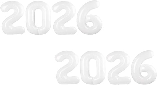 2026 Balloon - 2 Pack White Birthday Number Balloons, 40 Inch Large Foil Balloons for Men Women Boys Girls White Themed Birthday Decorations，Number 2026 Balloon