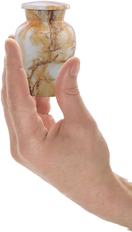 Small Keepsake Cremation Urns for Human Ashes - Marble Finish Metal Keepsake Urn - Mini Cremation Urn for Pet Ashes - Handcrafted Memorial Urn - Funeral Urns with Velvet Bag (Monalisa)