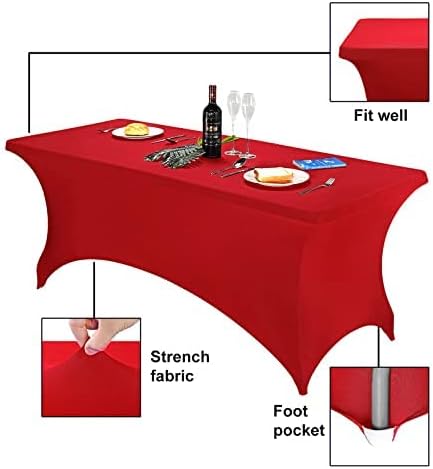FORLIFE 4Pack Spandex Table Covers，Fitted Tablecloth for Rectangular Tables, Stretch Patio Table Covers, Universal Spandex Table Cover for Wedding, Banquet, Party (6ft, Red)