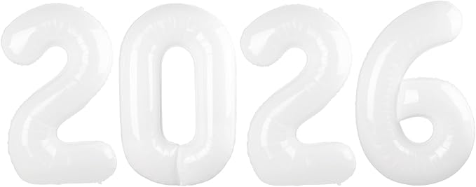 2026 Balloon Numbers - 40 Inch White New Years Eve Party Supplies 2026, Nye Decor Party Decorations Happy New Year, New Years Eve Foil Party Balloons