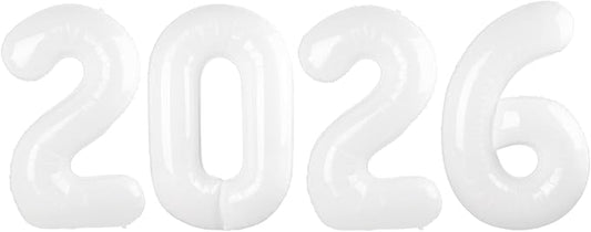 2026 Balloon Numbers - 40 Inch White New Years Eve Party Supplies 2026, Nye Decor Party Decorations Happy New Year, New Years Eve Foil Party Balloons