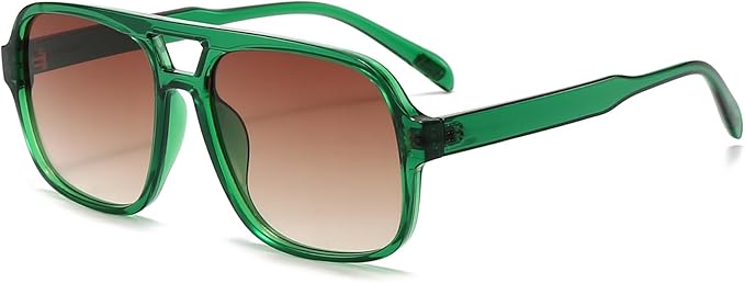 Retro Aviator Sunglasses for Women Men Trendy Classic 70s Square Green Aviator Sun Glasses Vintage Shades
