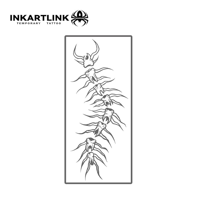 INKARTLINK Tattoo Tech, 2 Sheets Medium Semi Permanent Tattoo, Adult Art Design Temporary Tattoos, Lasts 1-2 Weeks, Waterproof, Realistic Look, No Reflection (Tooth Spine)