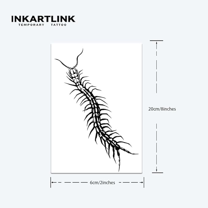 INKARTLINK Tattoo Tech, 2 Sheets Large Semi Permanent Tattoo, Adult Art Design Temporary Tattoos, Lasts 1-2 Weeks, Waterproof, Realistic Look, No Adhesive, No Reflection (Centipede Design)