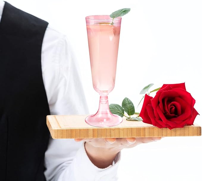 bUCLA 60 Pack Pink Plastic Champagne Flutes Disposable - 5 OZ Plastic Champagne Glasses - Fancy Champagne Cups - Ideal for Party