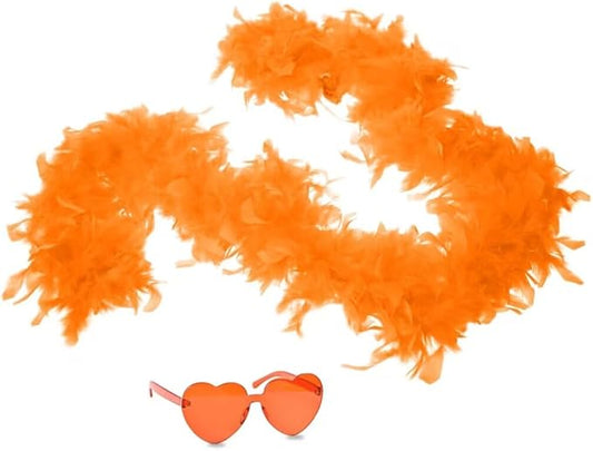 Feather Boa with Heart Rimless Sunglasses,4 ft Feather Boa for Bachelor Party Halloween Christmas Costume Accessory