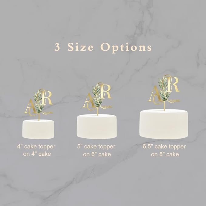 Personalized Wedding Cake Topper in Acrylic Custom Bride and Groom Initial Cake Topper Cake Decoration (Green Leaves)